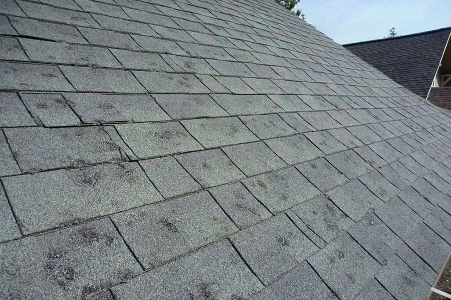 Hail damage on asphalt shingles in Lincoln, Nebraska