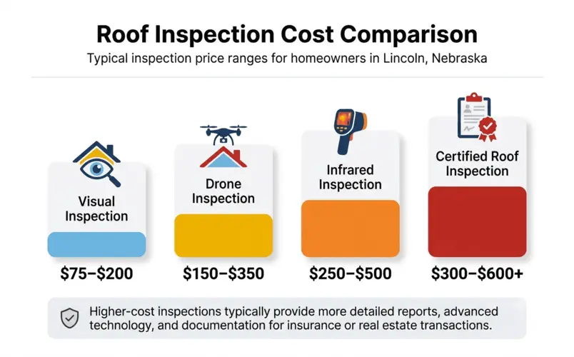 Roof inspection cost comparison chart for Lincoln, NE