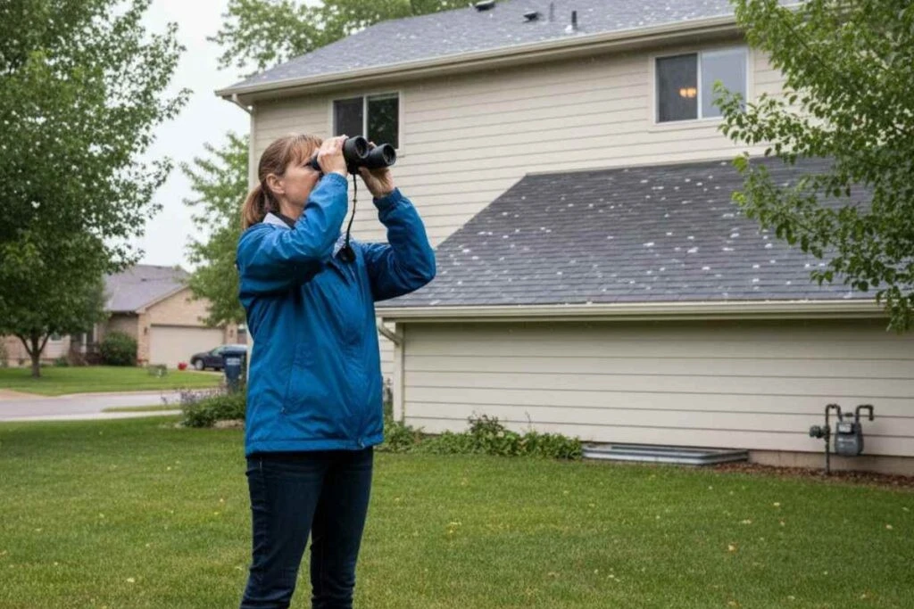 Homeowner photographing hail damage on a Lincoln