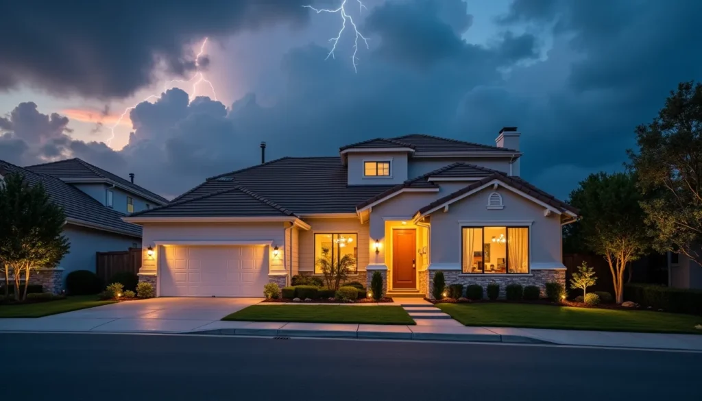 home roof under a stormy sky